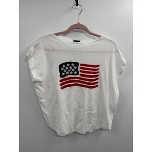 NWT Aaeda American Flag Cropped Top Women's Medium White Cap Sleeve Lightweight